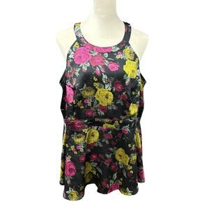 Dark‎ Feminine Floral Peplum Tank Torrid Jacquard Statement Glam Size 1X